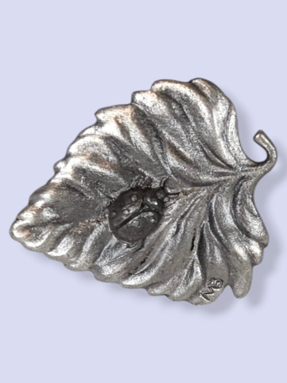 Vintage 90s Marjolein Bastin Pewter Ladybug Leaf Brooch